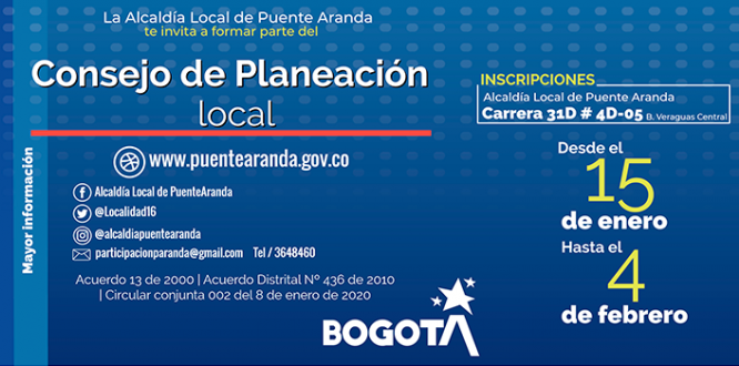 Participe en la conformación del Consejo de Planeación Local de Puente Aranda