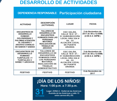 Agenda semanal Institucional Puente Aranda 2017 del 1 de Noviembre al 6 de Noviembre del 2017