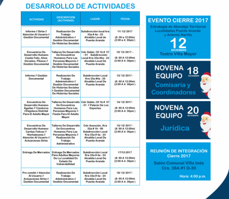 Agenda semanal Institucional Puente Aranda 2017 del 11 de Diciembre al 18 de Diciembre del 2017