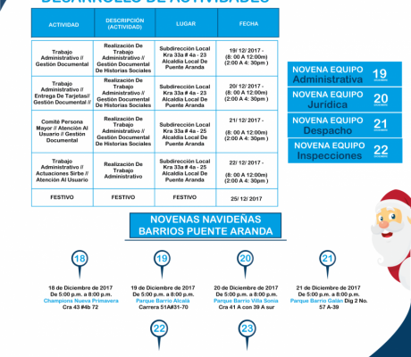 Agenda semanal Institucional Puente Aranda 2017 del 19 de Diciembre al 25 de Diciembredel 2017