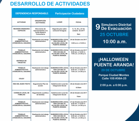 Agenda semanal Institucional Puente Aranda 2017