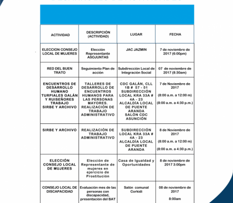 Agenda semanal Institucional Puente Aranda 2017 del 7 de Noviembre al 13 de Noviembre del 2017