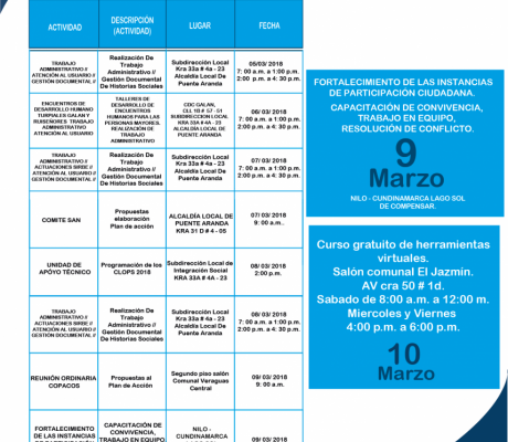  Agenda semanal Institucional Puente Aranda del 5 de Marzo al 10 de Marzo del 2018