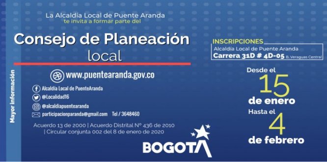 Participe en la conformación del Consejo de Planeación Local de Puente Aranda
