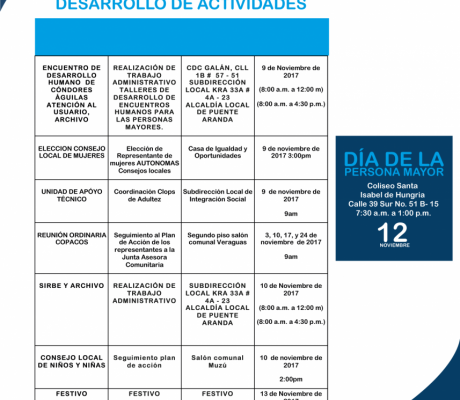 Agenda semanal Institucional Puente Aranda 2017 del 7 de Noviembre al 13 de Noviembre del 2017